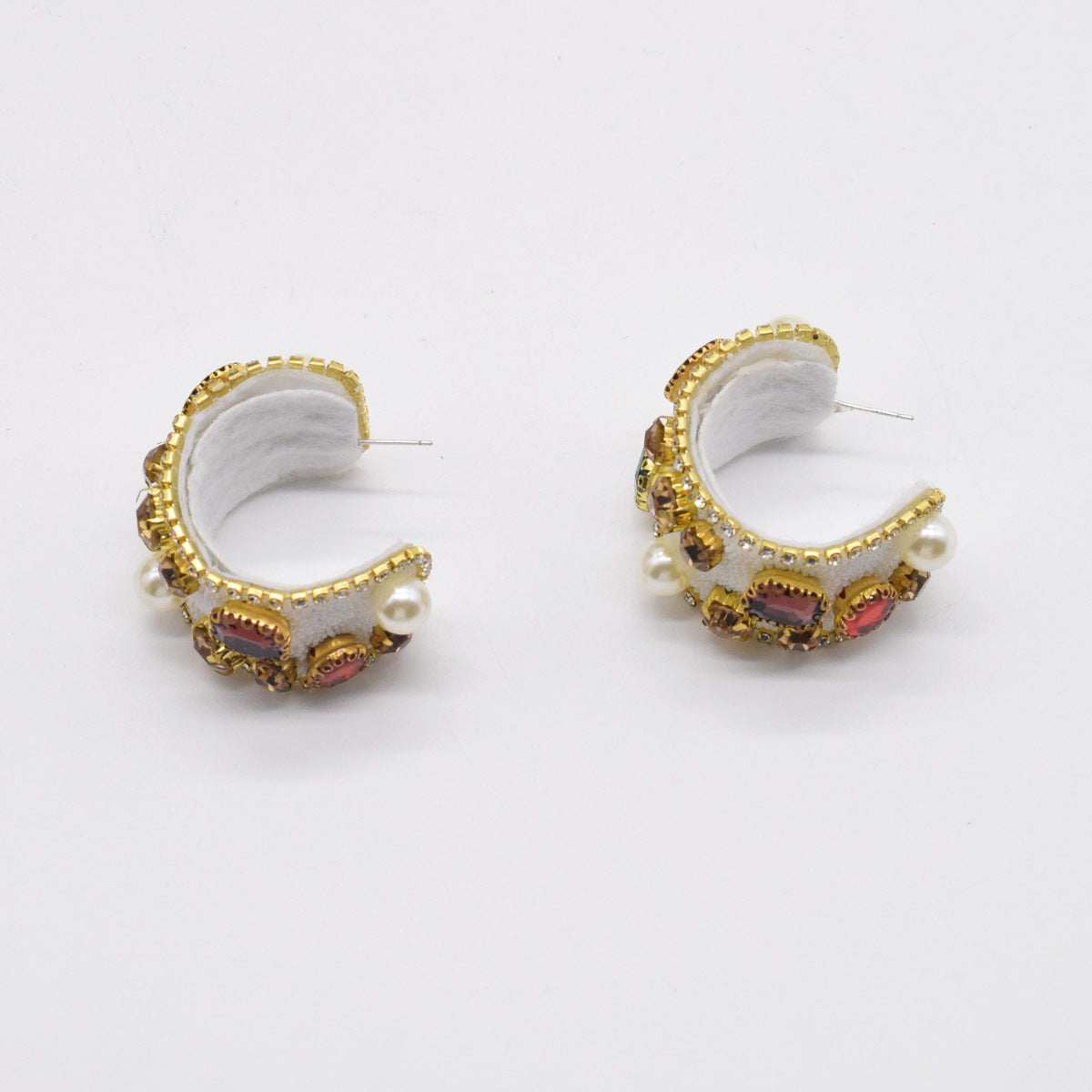 Wholesale Baroque Colored Diamond Inlaid Retro Exaggerated C Ring Pearl Earrings